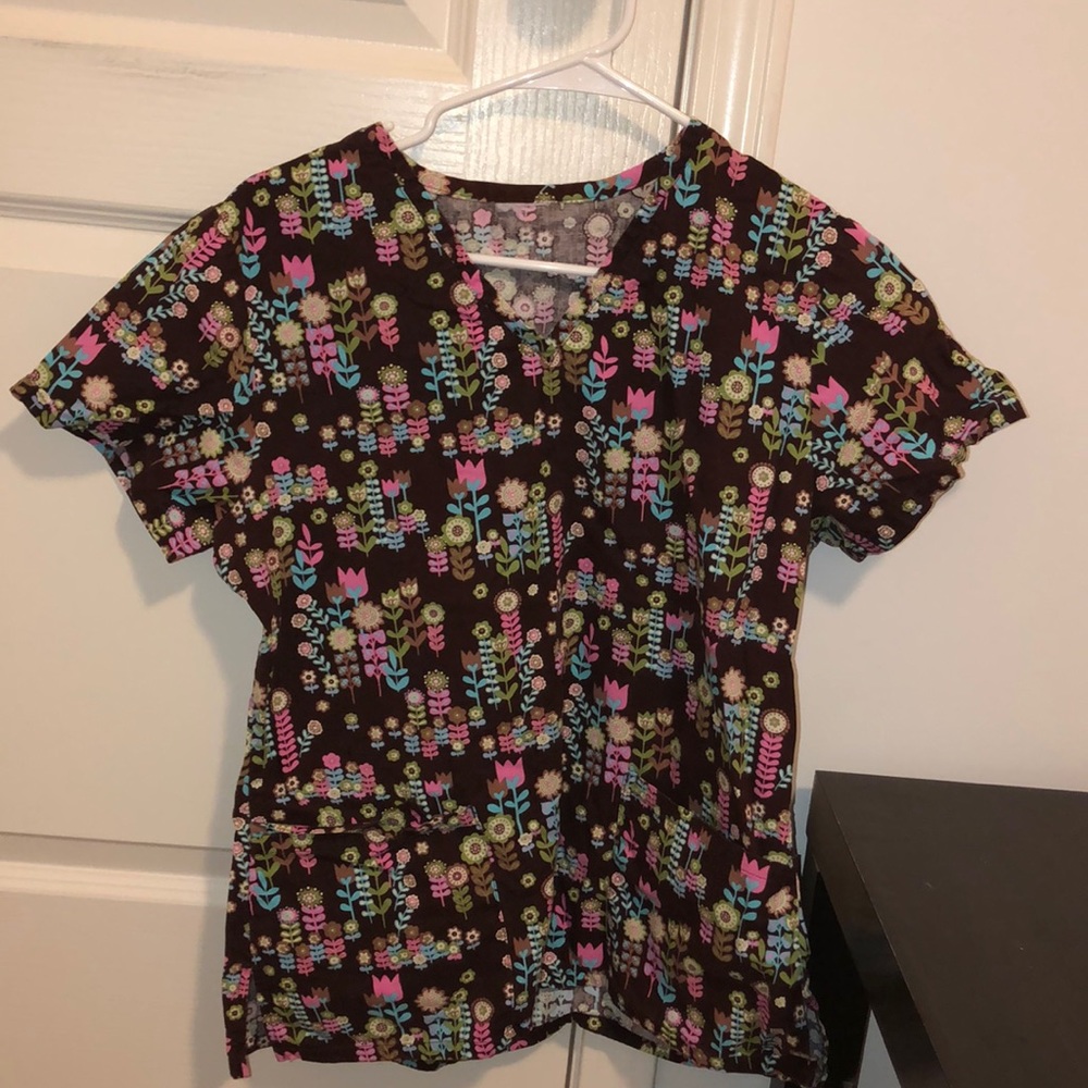 Flower Print and Pink Pant Scrub Set